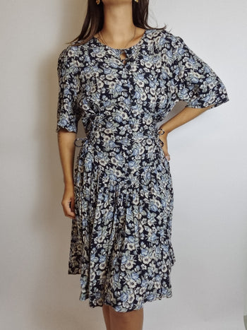 Robe vintage bleue à fleurs S/M