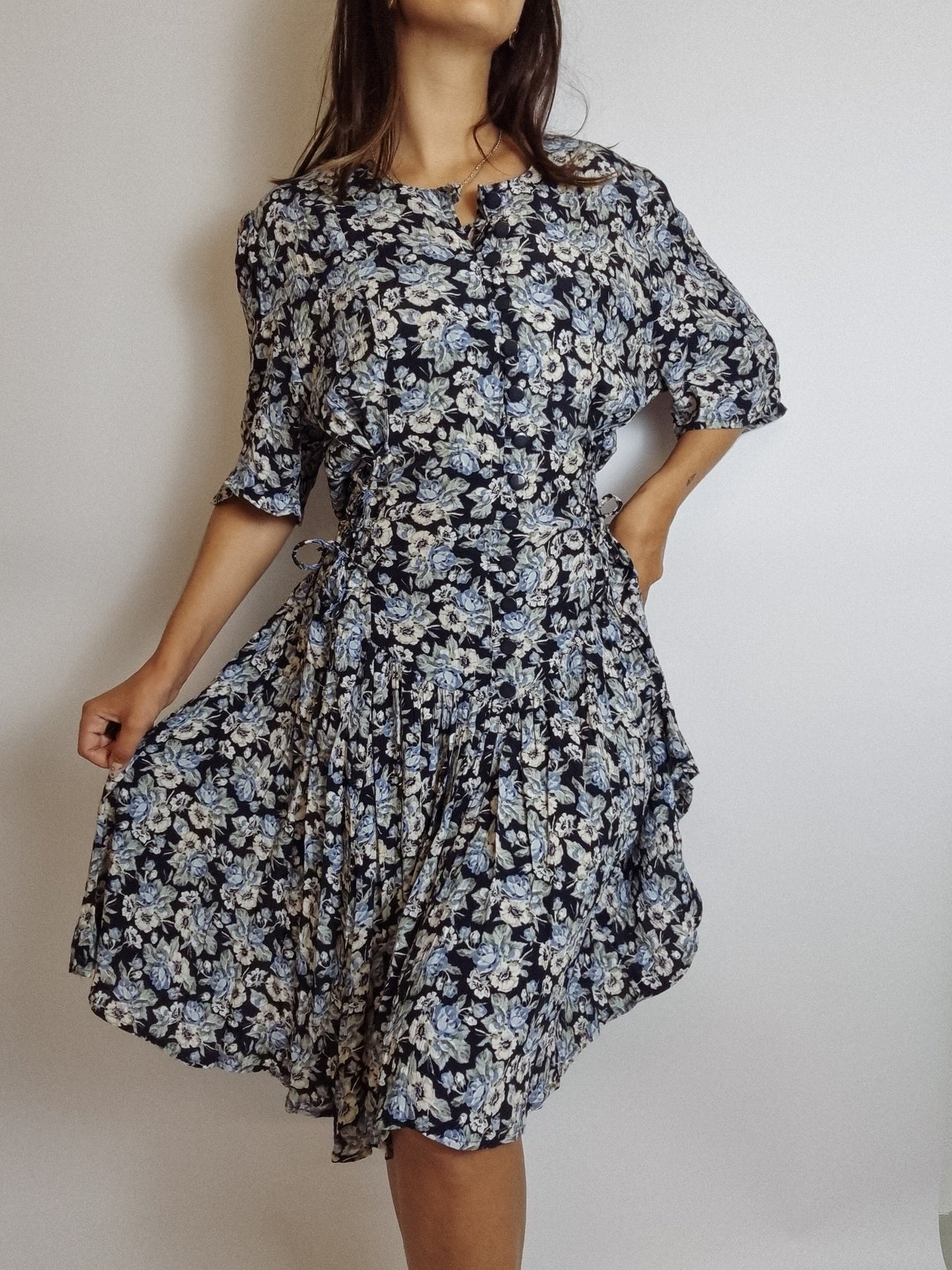 Vintage blue floral dress S/M