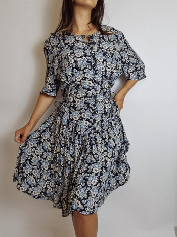 Robe vintage bleue à fleurs S/M