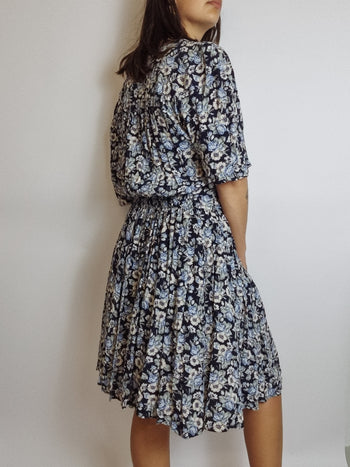 Robe vintage bleue à fleurs S/M