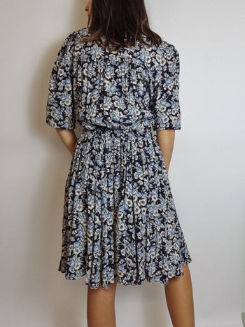 Robe vintage bleue à fleurs S/M