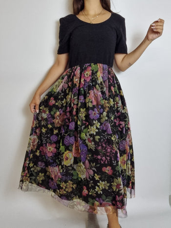 Robe vintage bi matière à fleurs M