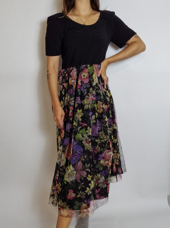 Robe vintage bi matière à fleurs M