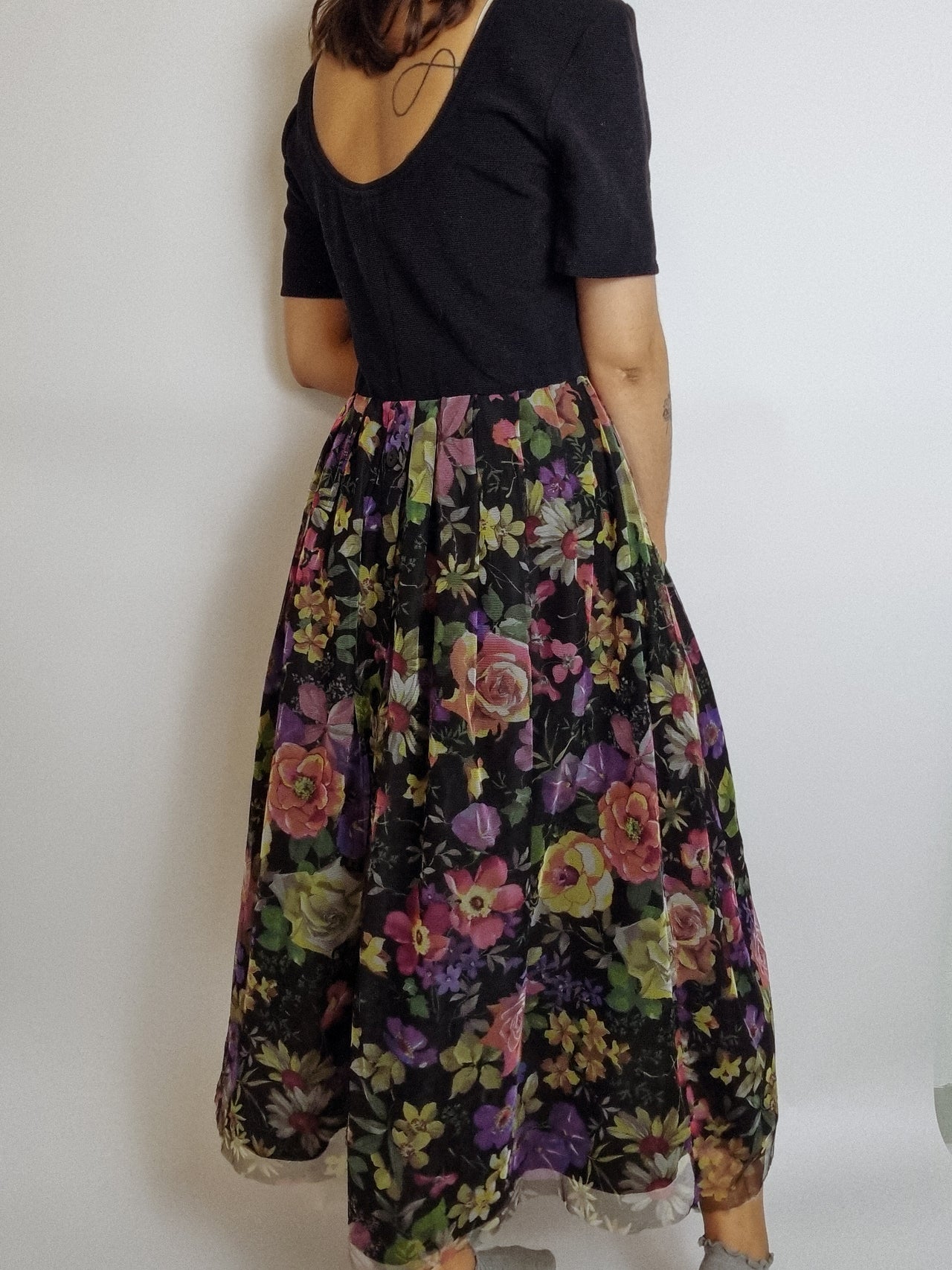 Vintage two-material floral dress M