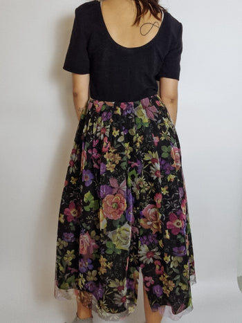 Robe vintage bi matière à fleurs M