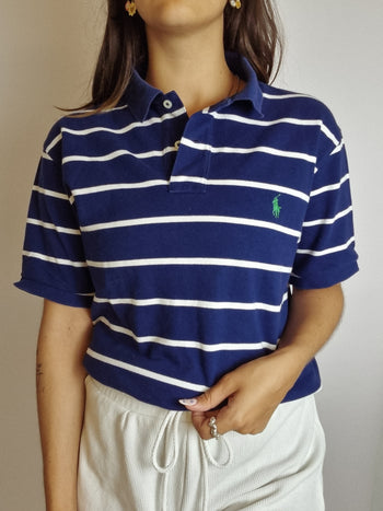 Lacoste L white striped mauve polo shirt