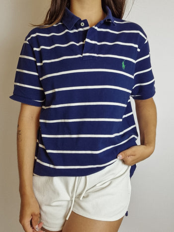 Lacoste L white striped mauve polo shirt