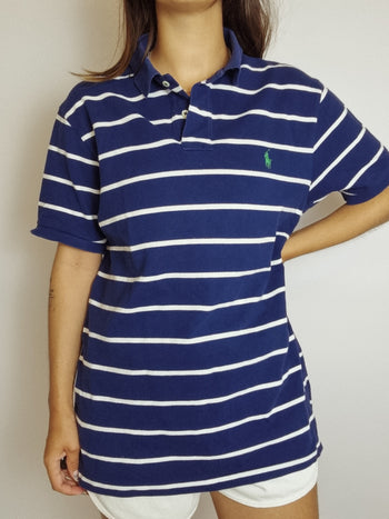 Lacoste L white striped mauve polo shirt