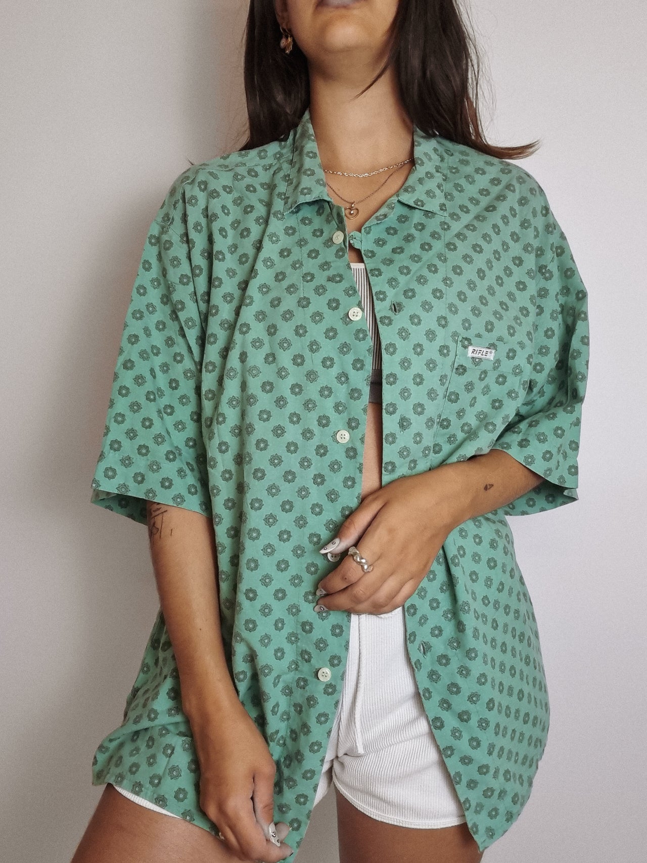 Chemise vintage verte à motif M/L