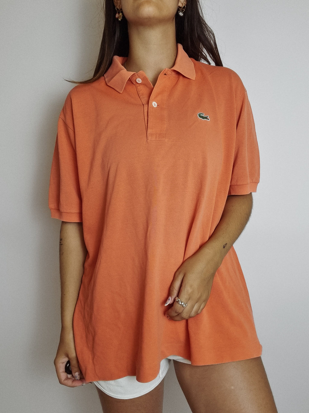 Lacoste L white striped mauve polo shirt