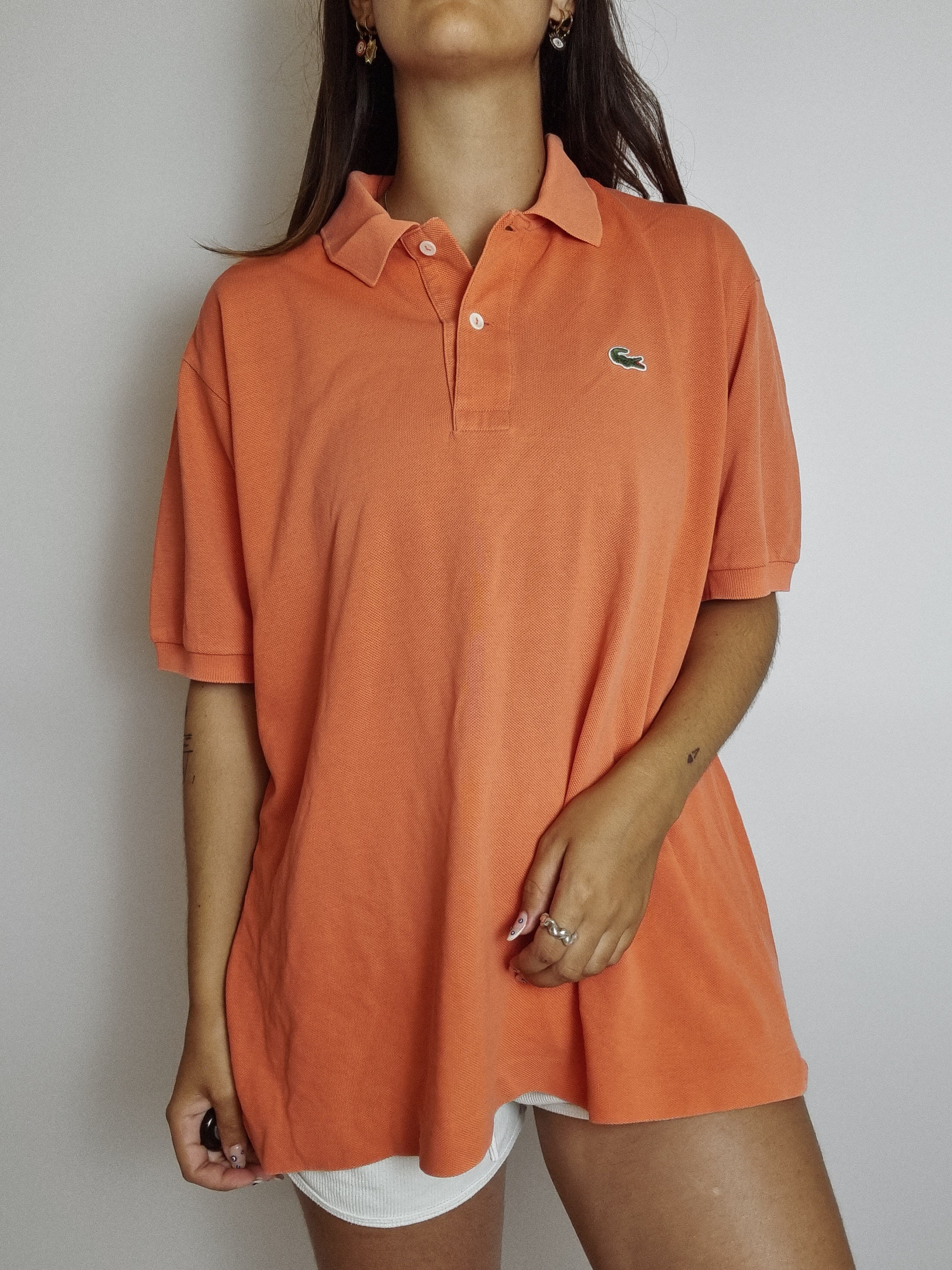 Lacoste L white striped mauve polo shirt