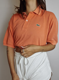 Lacoste L white striped mauve polo shirt