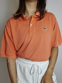 Lacoste L white striped mauve polo shirt