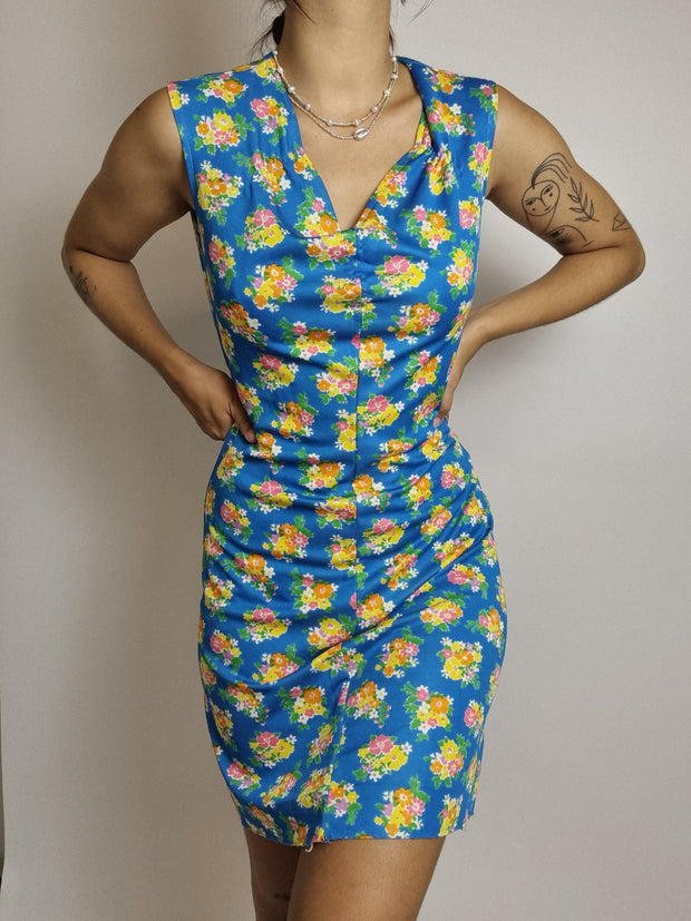 Robe bleue à fleurs vintage S