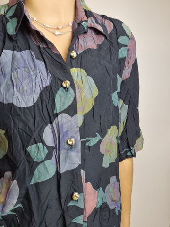 Black vintage floral blouse S