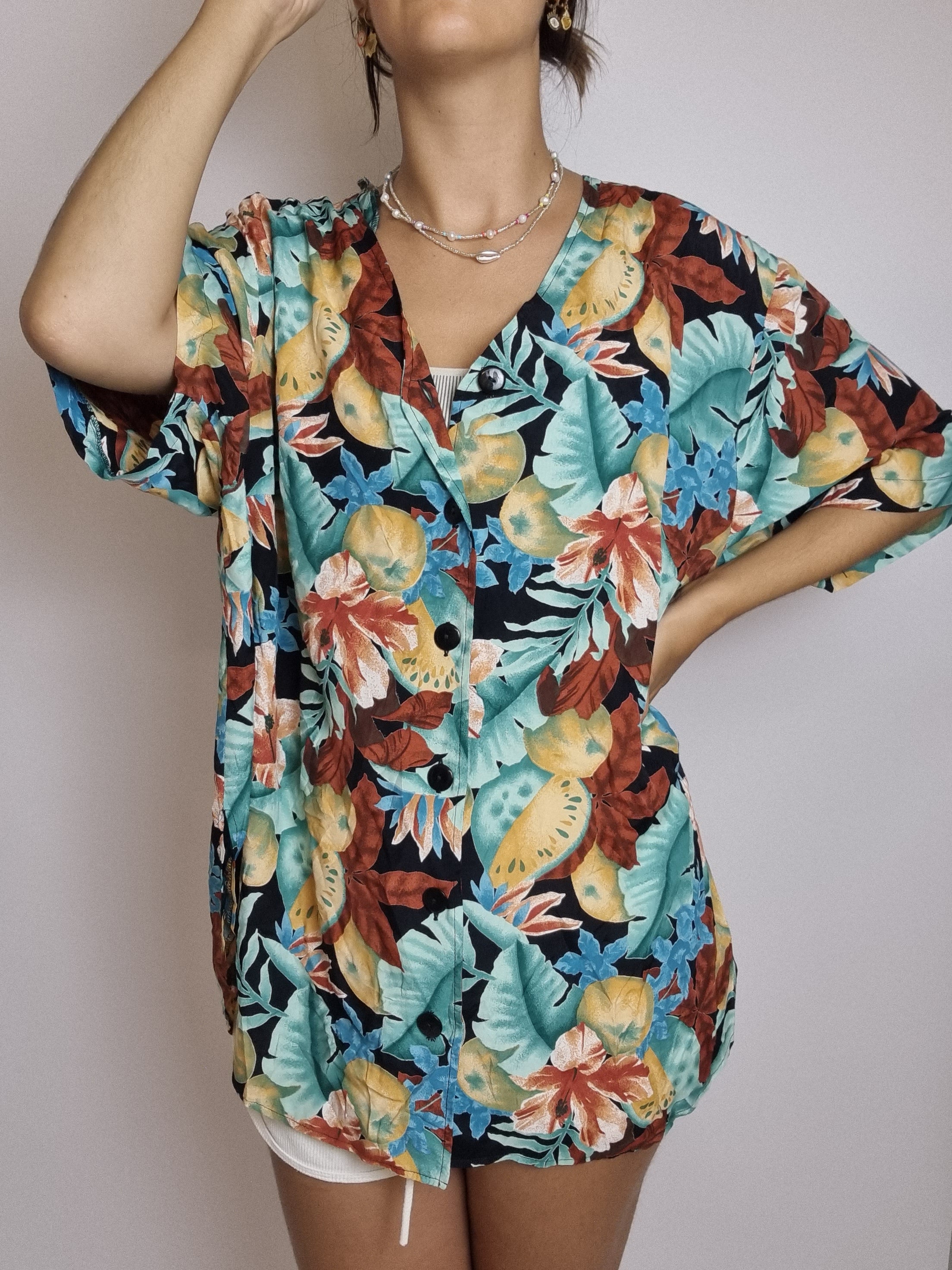 Chemisier 100% viscose à fleurs vintage S/M
