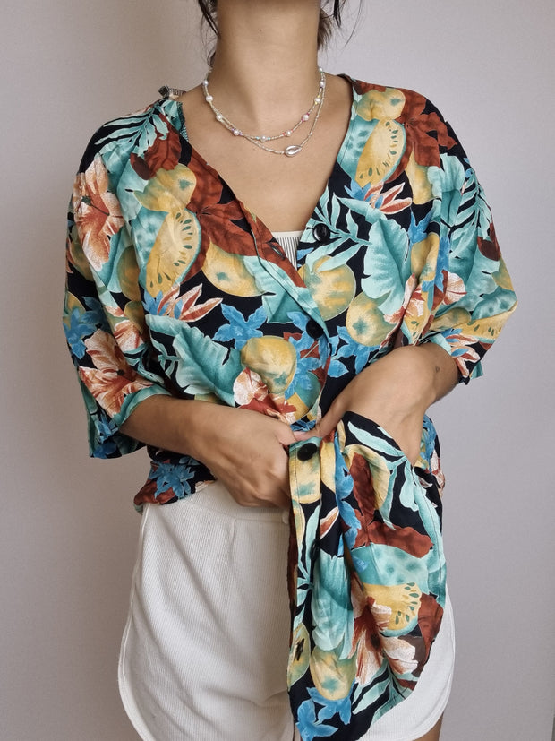 Bluse aus 100 % Viskose mit Vintage-Blumen S/M