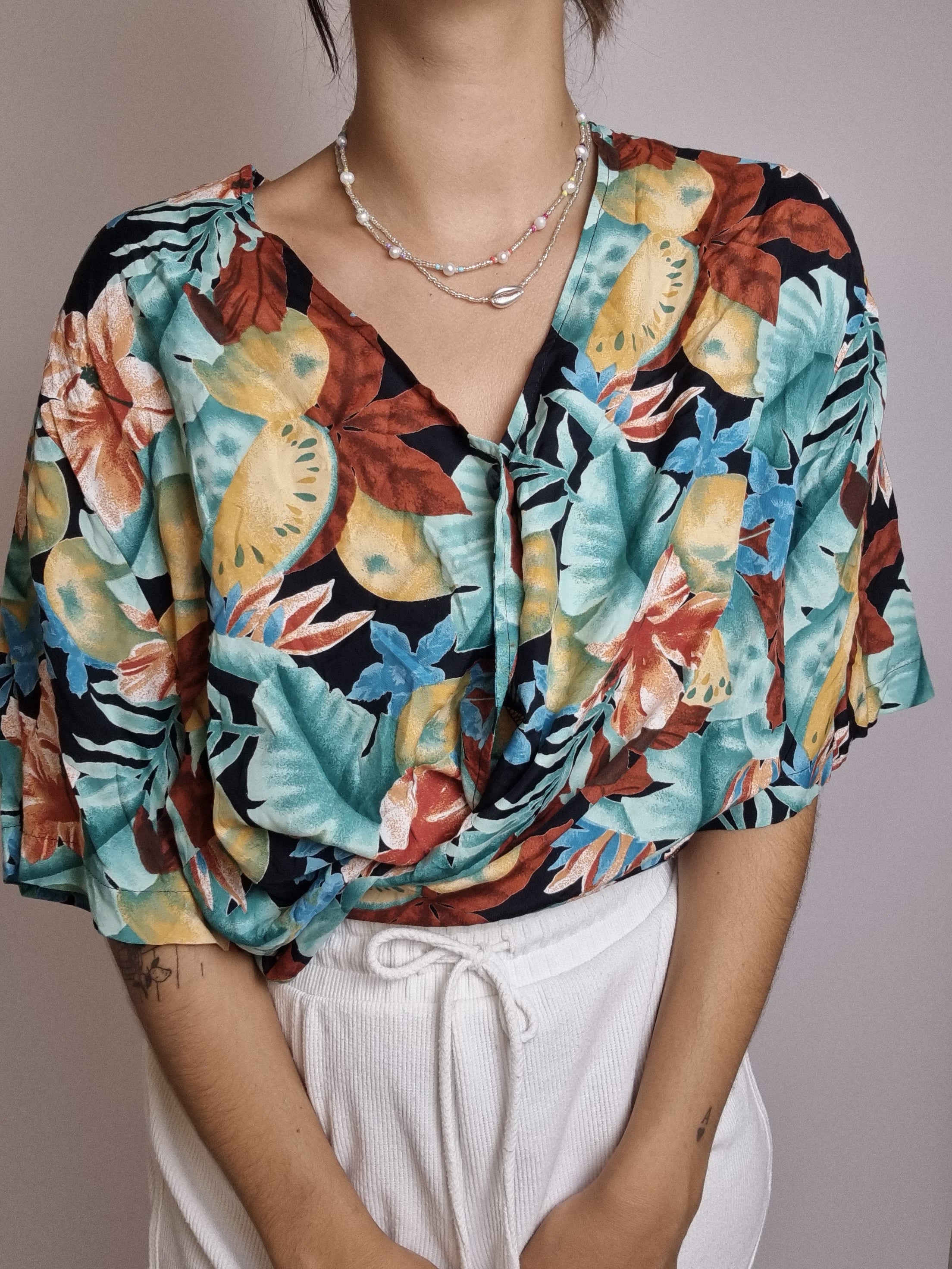 Chemisier 100% viscose à fleurs vintage S/M
