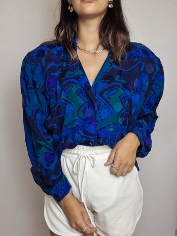 XL vintage blue patterned shirt