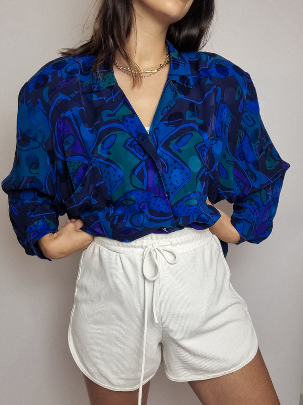 Chemise vintage bleue à motifs XL