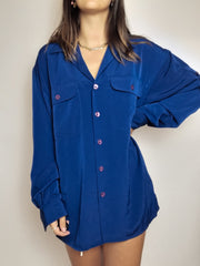 Chemise vintage bleue à poches M