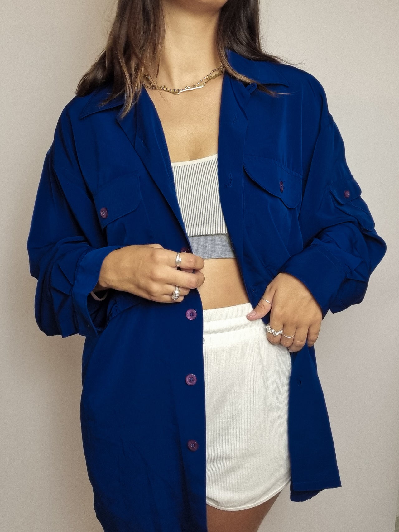 Blue vintage shirt with pockets M