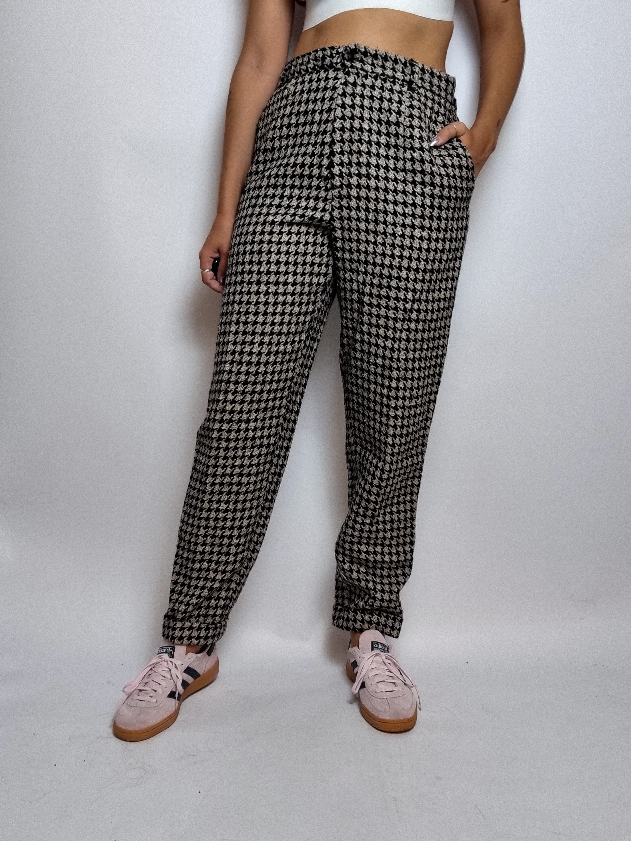 Vintage Pied de Poule-Hose aus Seide und Wolle S/M 