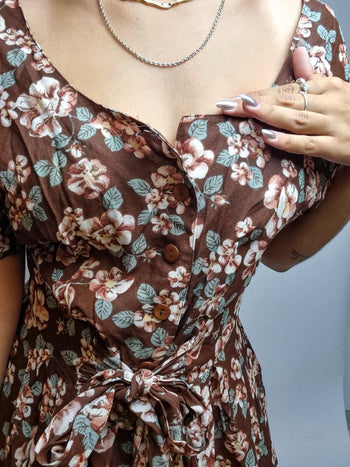 Robe à fleurs brune vintage S