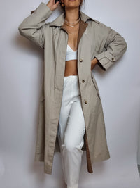 Lined trench coat with hood vintage beige M/L 