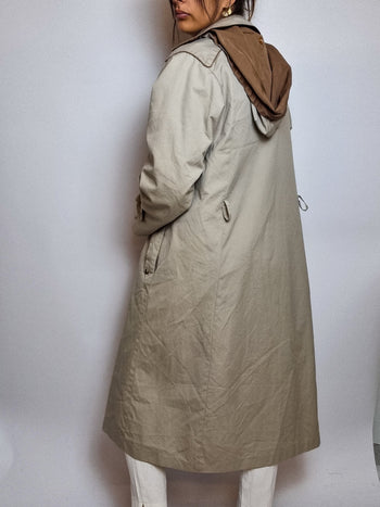 Trench coat doublé avec capuche vintage beige M/L