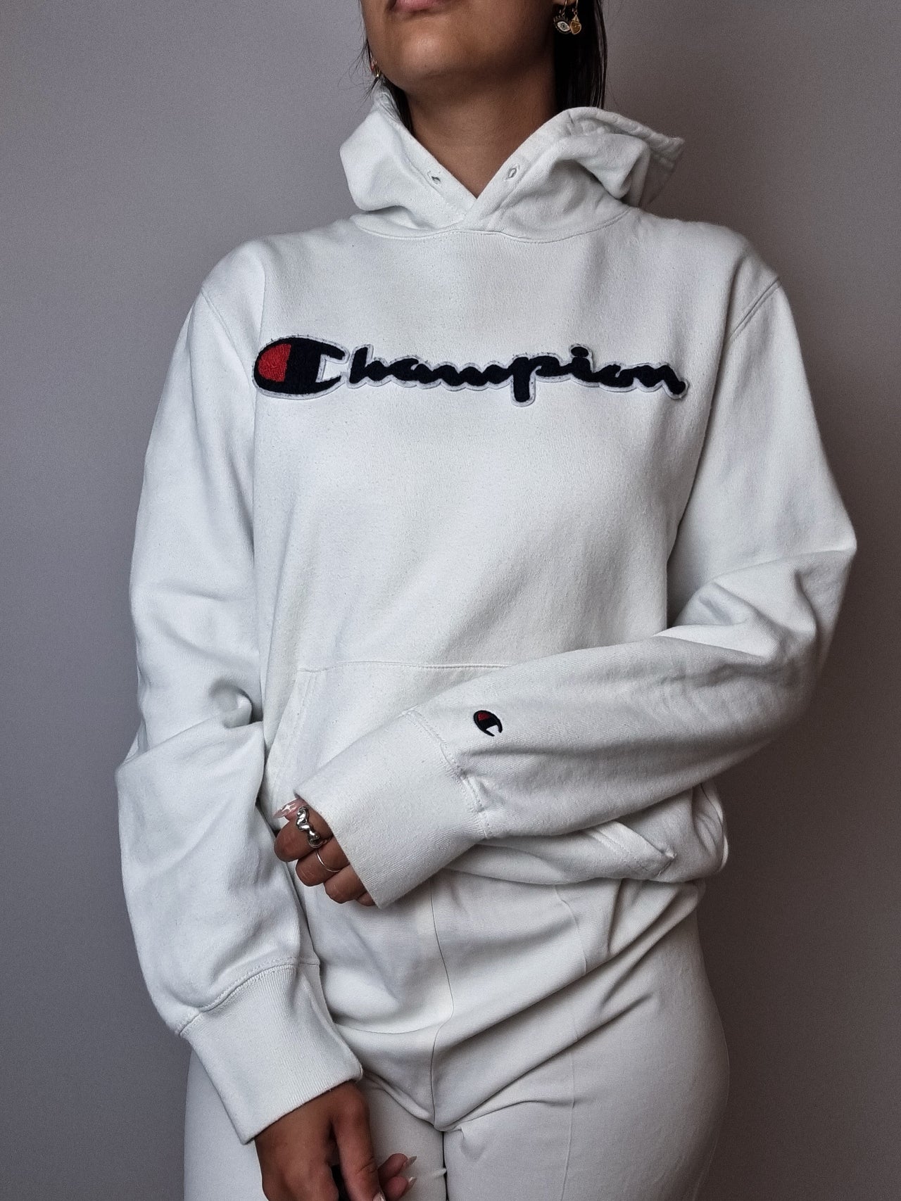 Pull blanc à capuche Champion S/M