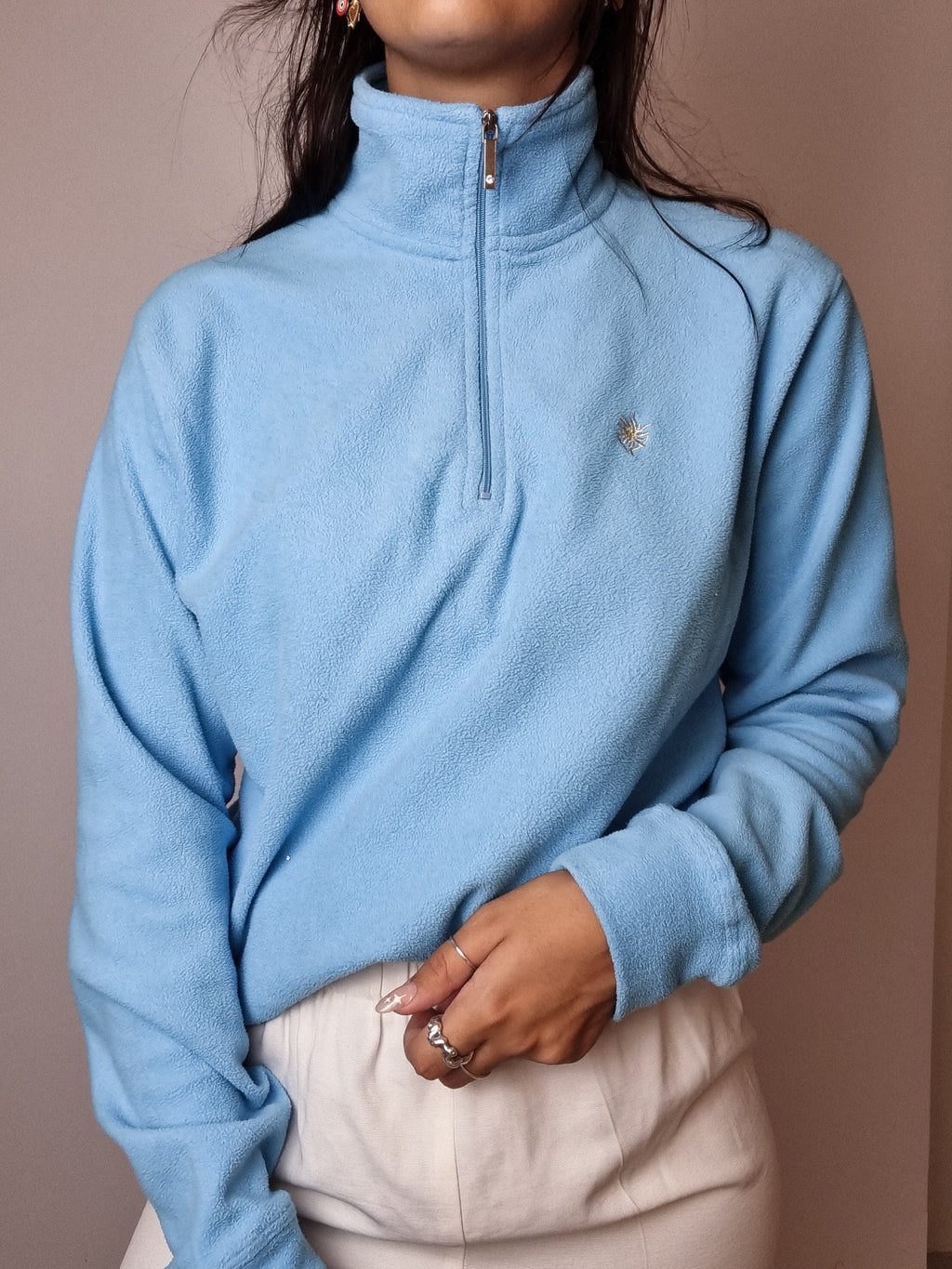 Blaues Fleece mit Vintage-Reißverschluss S/M 