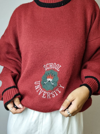 Red wool sweater School University M/L 