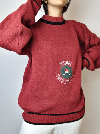 Red wool sweater School University M/L 