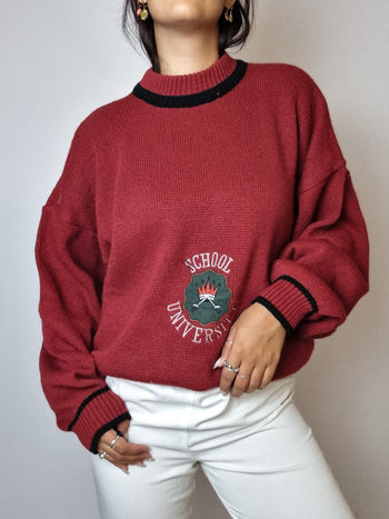 Red wool sweater School University M/L 