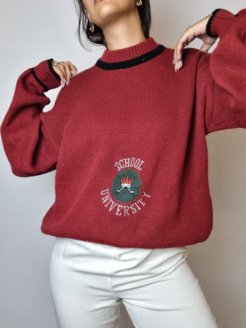 Red wool sweater School University M/L 