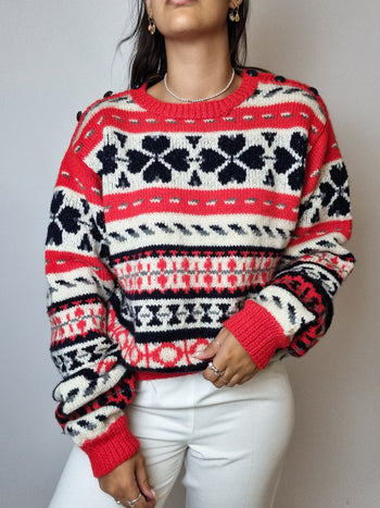 Pull en laine montagne rouge M