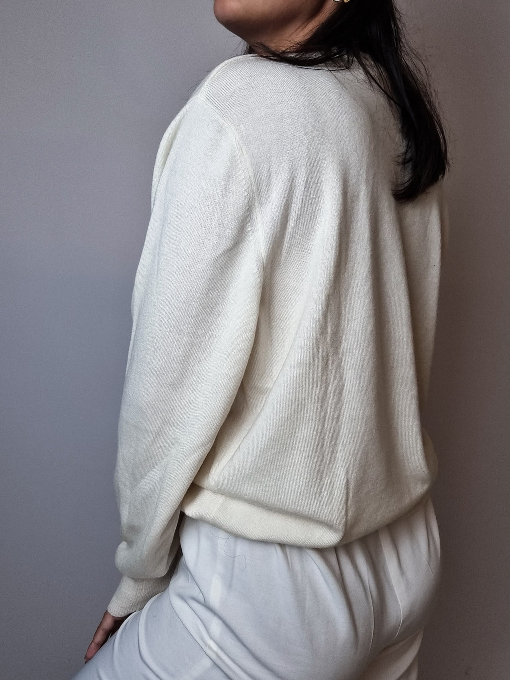 Cream checked wool sweater S 