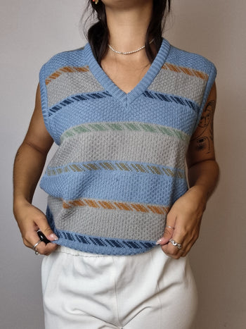 Vintage blue knit sleeveless vest M