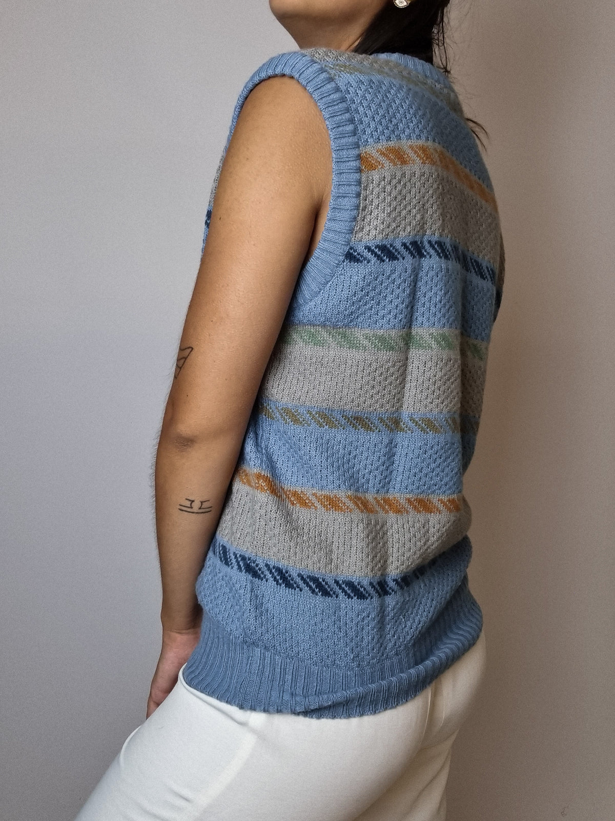 Gilet vintage sans manche en maille bleu M