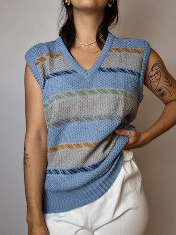 Vintage blue knit sleeveless vest M