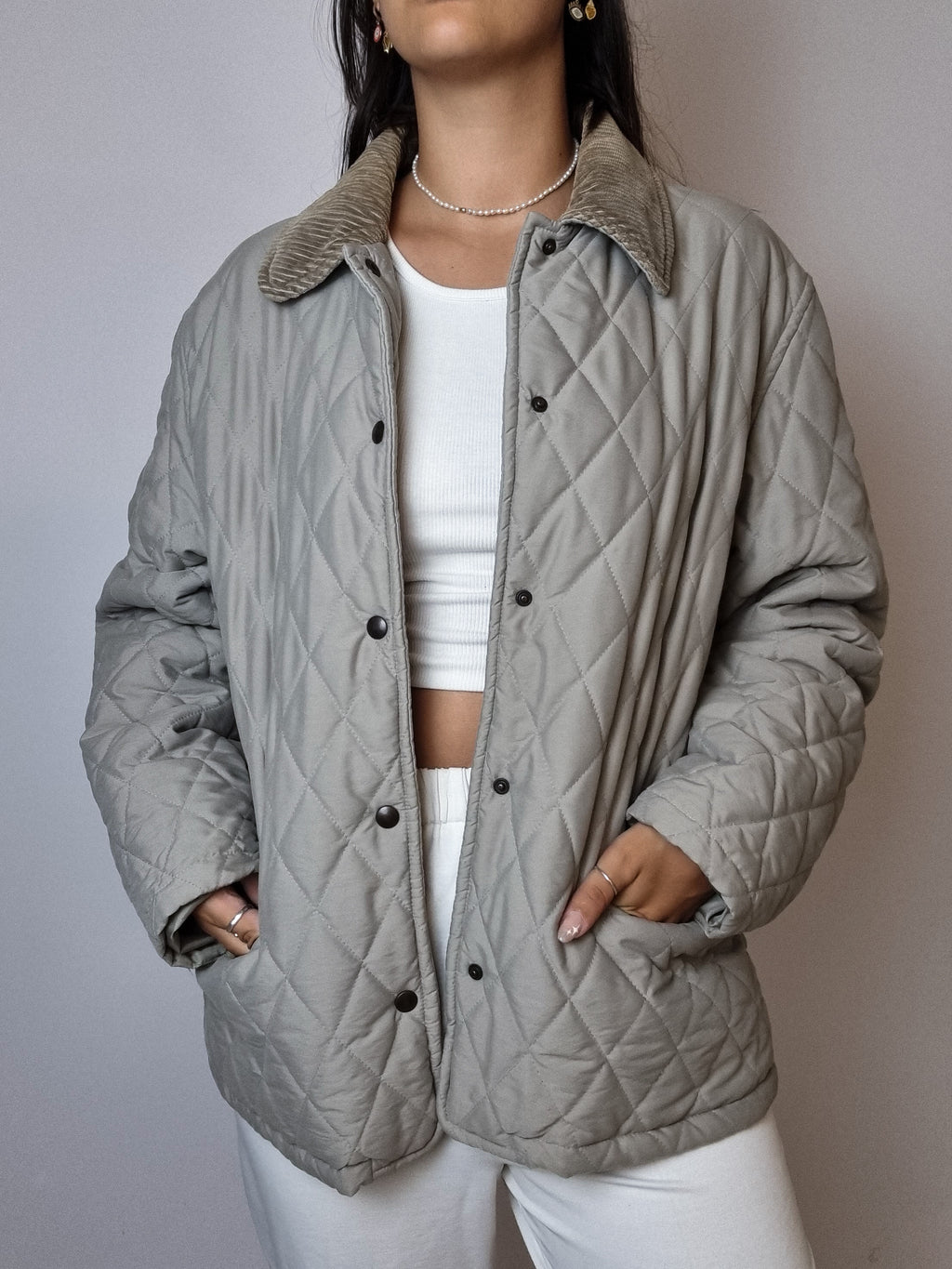 Beige/gray quilted jacket S 