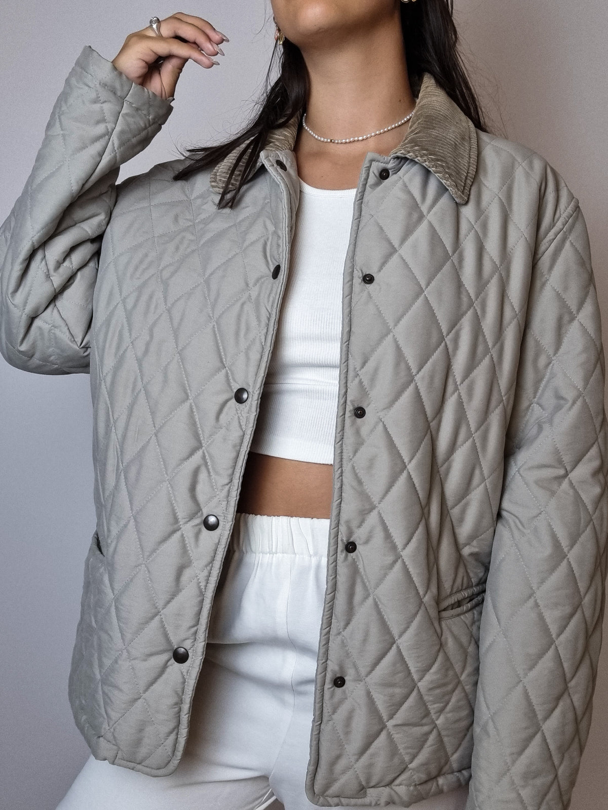 Beige/gray quilted jacket S 