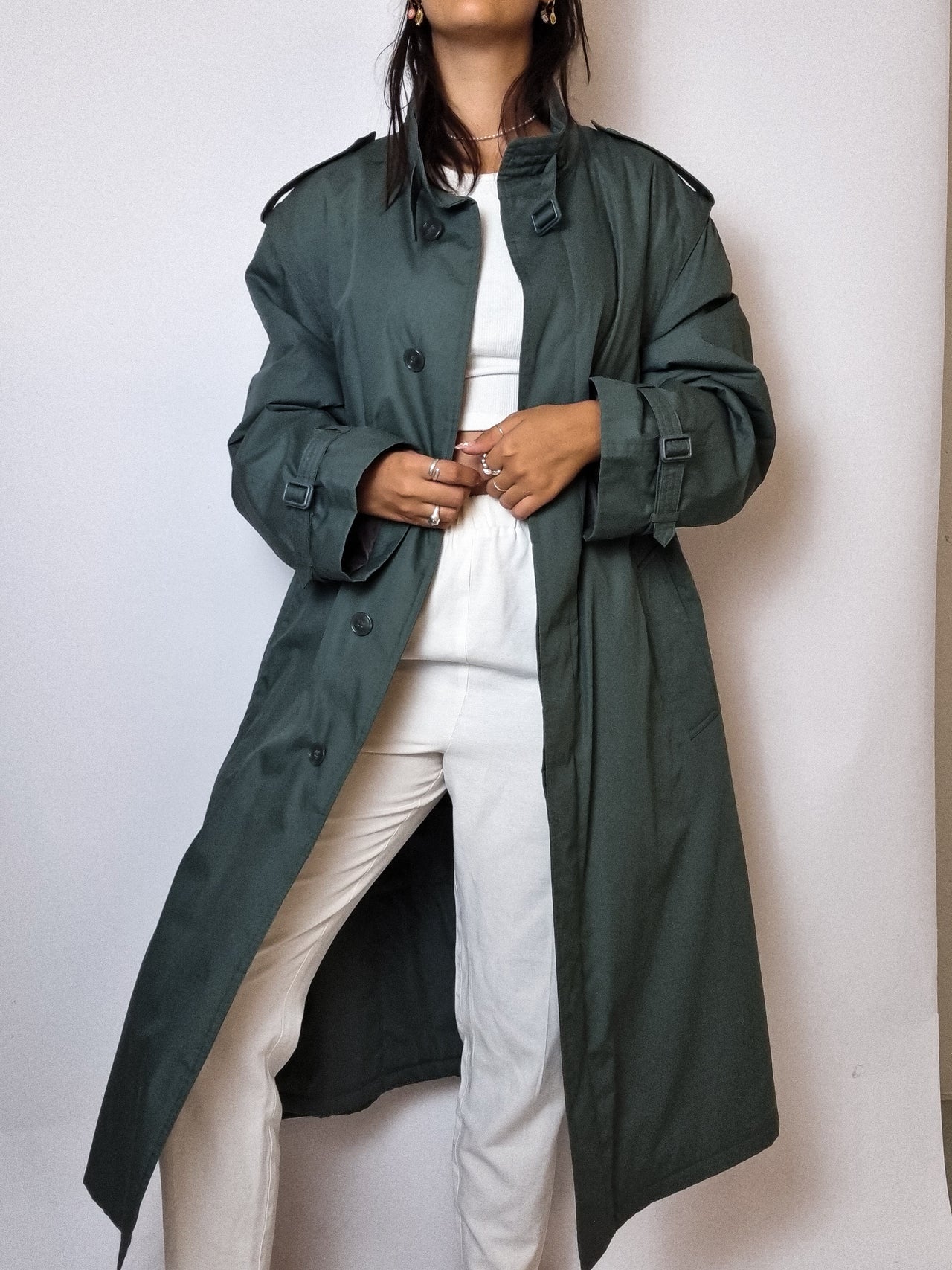 Trenchcoat vert foncé vintage M/L