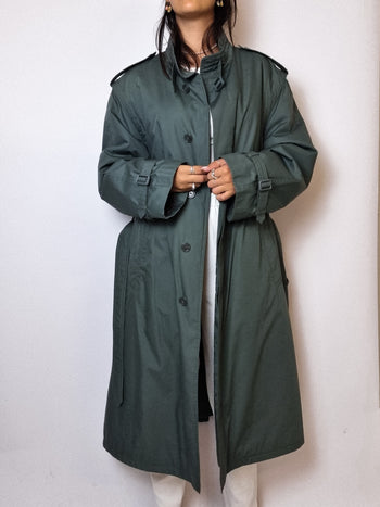 Trenchcoat vert foncé vintage M/L