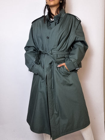 Trenchcoat vert foncé vintage M/L