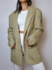 Vintage light green herringbone blazer jacket M/L