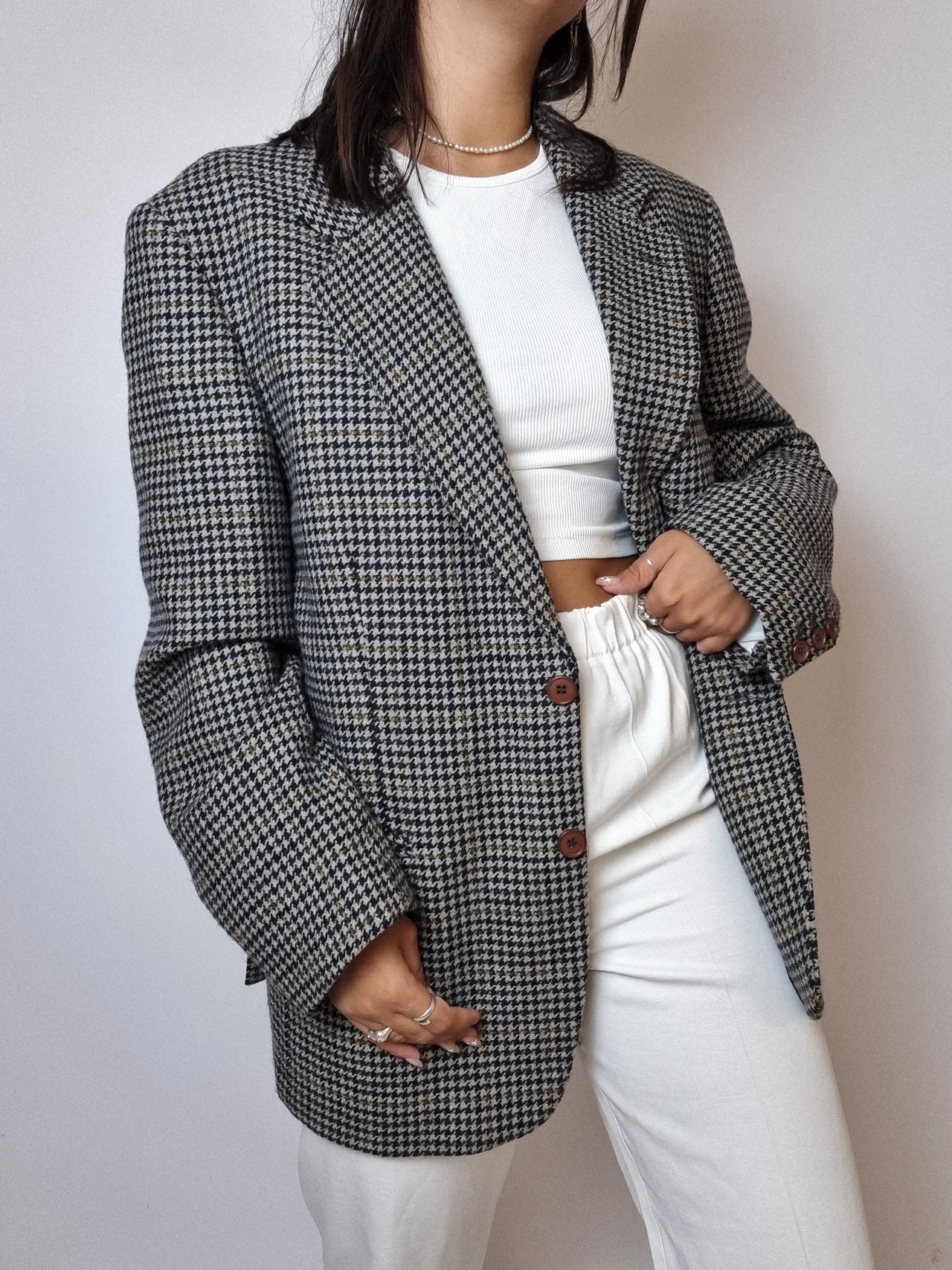 Vintage houndstooth blazer jacket M/L