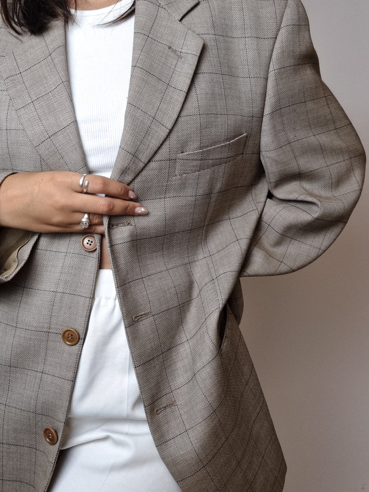 Veste blazer vintage à carreaux beige M/L