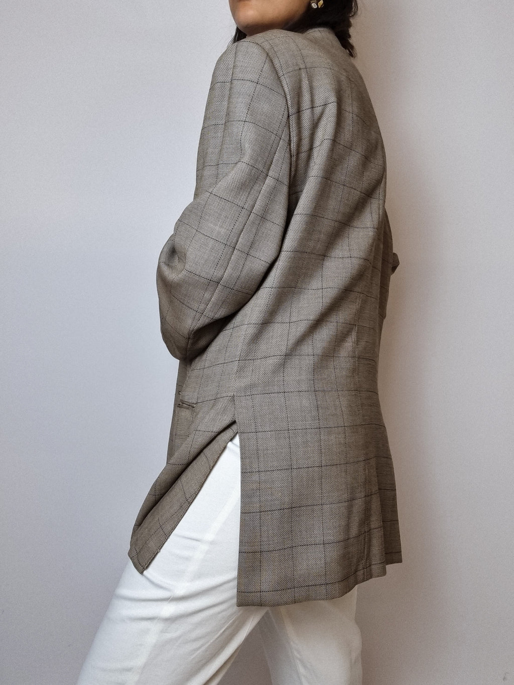 Vintage beige checked blazer jacket M/L